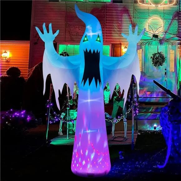12 FT Halloween Inflatables Scary Green Eye Ghost, Blow Up Outdoor - Picture 1 of 7